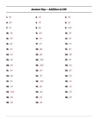 2-digit addition worksheet answer key