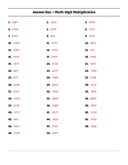 2-digit by 2-digit multiplication worksheet answer key