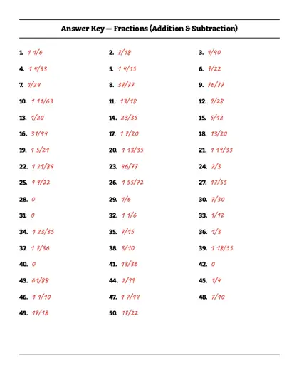 Adding and subtracting fractions with unlike denominators worksheet answer key