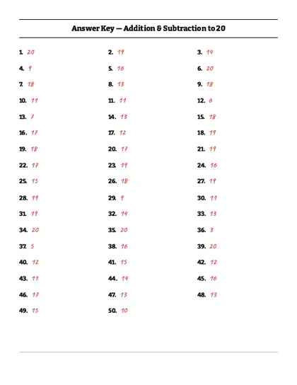 Addition facts worksheet answer key