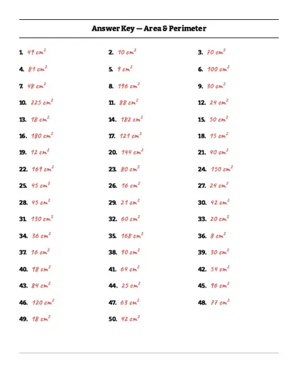 Area of rectangles worksheet answer key