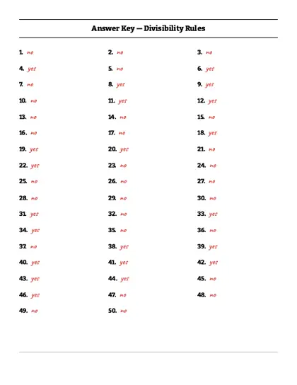 Divisibility rules worksheet answer key
