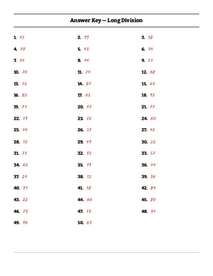 Division with remainders worksheet answer key