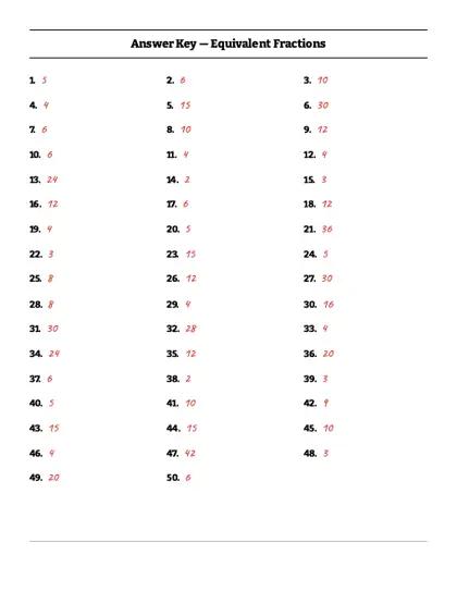 Equivalent fractions worksheet answer key