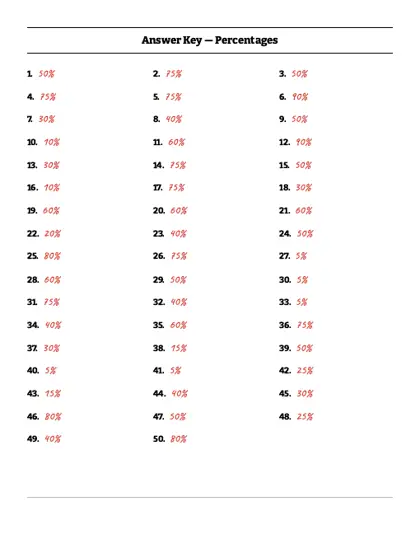 Finding the percent worksheet answer key