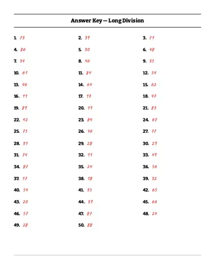 Long division worksheet answer key