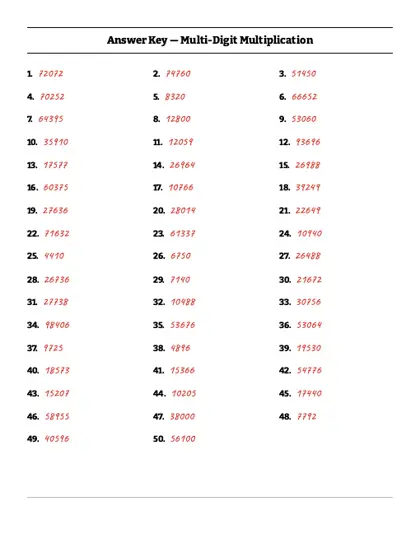 Multi-digit multiplication worksheet answer key