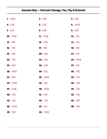 Percent change worksheet answer key