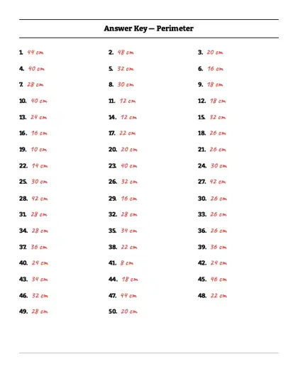 Perimeter worksheet answer key
