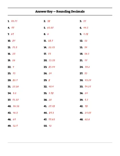 Rounding decimals worksheet answer key
