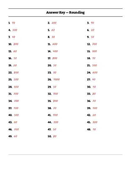 Rounding numbers worksheet answer key