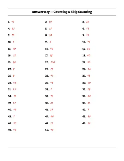 Skip counting worksheet answer key