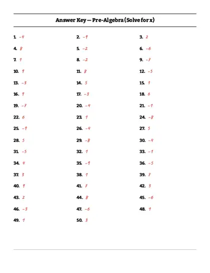 Solving equations worksheet answer key