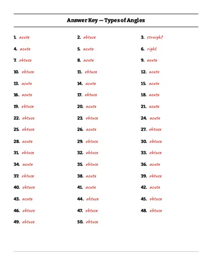 Types of angles worksheet answer key